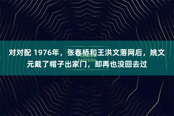 对对配 1976年,张春桥和王洪文落网后,姚文元戴了帽子出家门,却再也没回去过